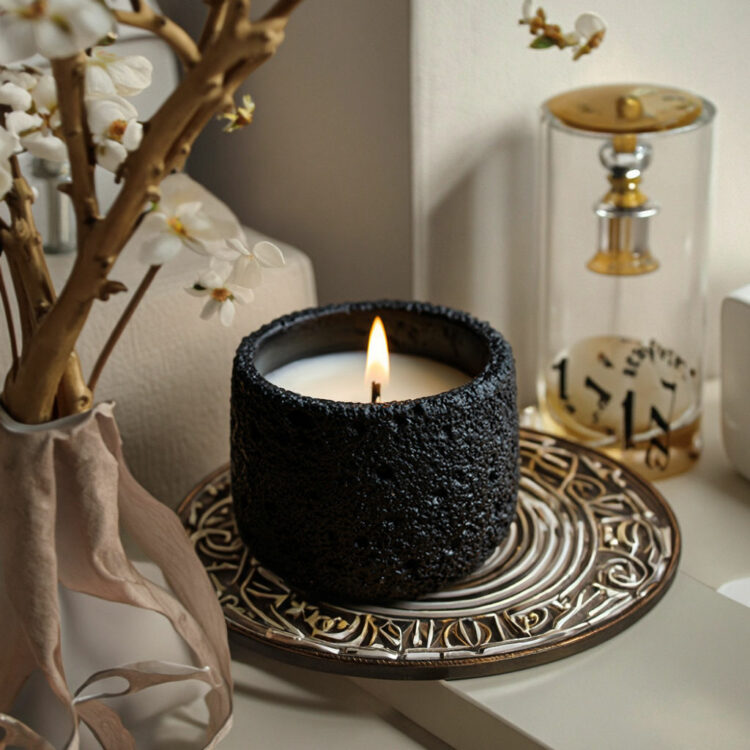 Textured Black & White Glass Candle